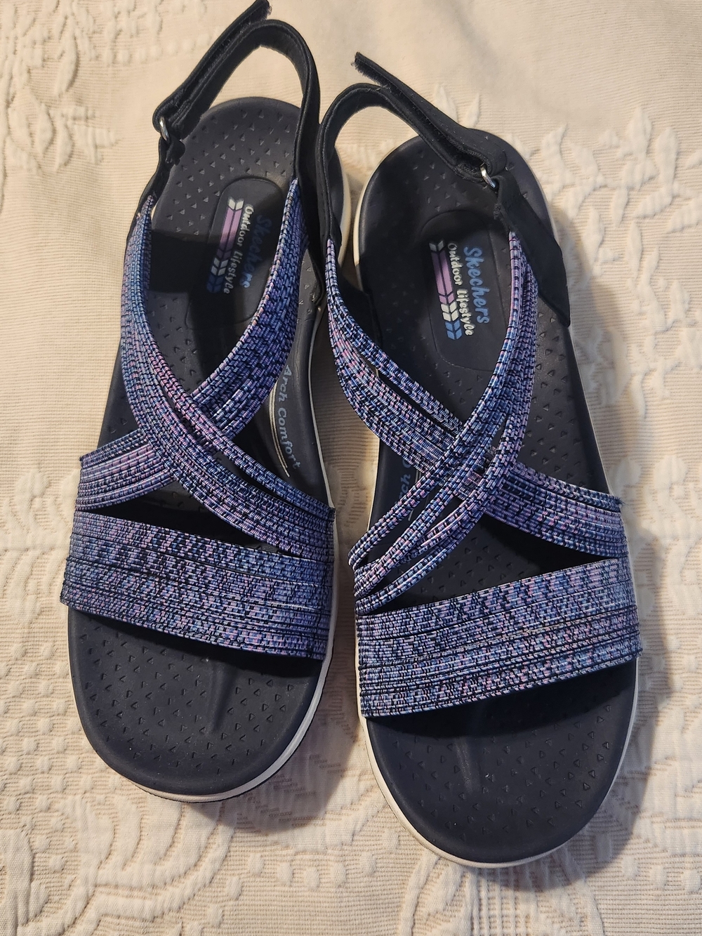 Skechers Navy and Lavender Crossband Slingback Sandals